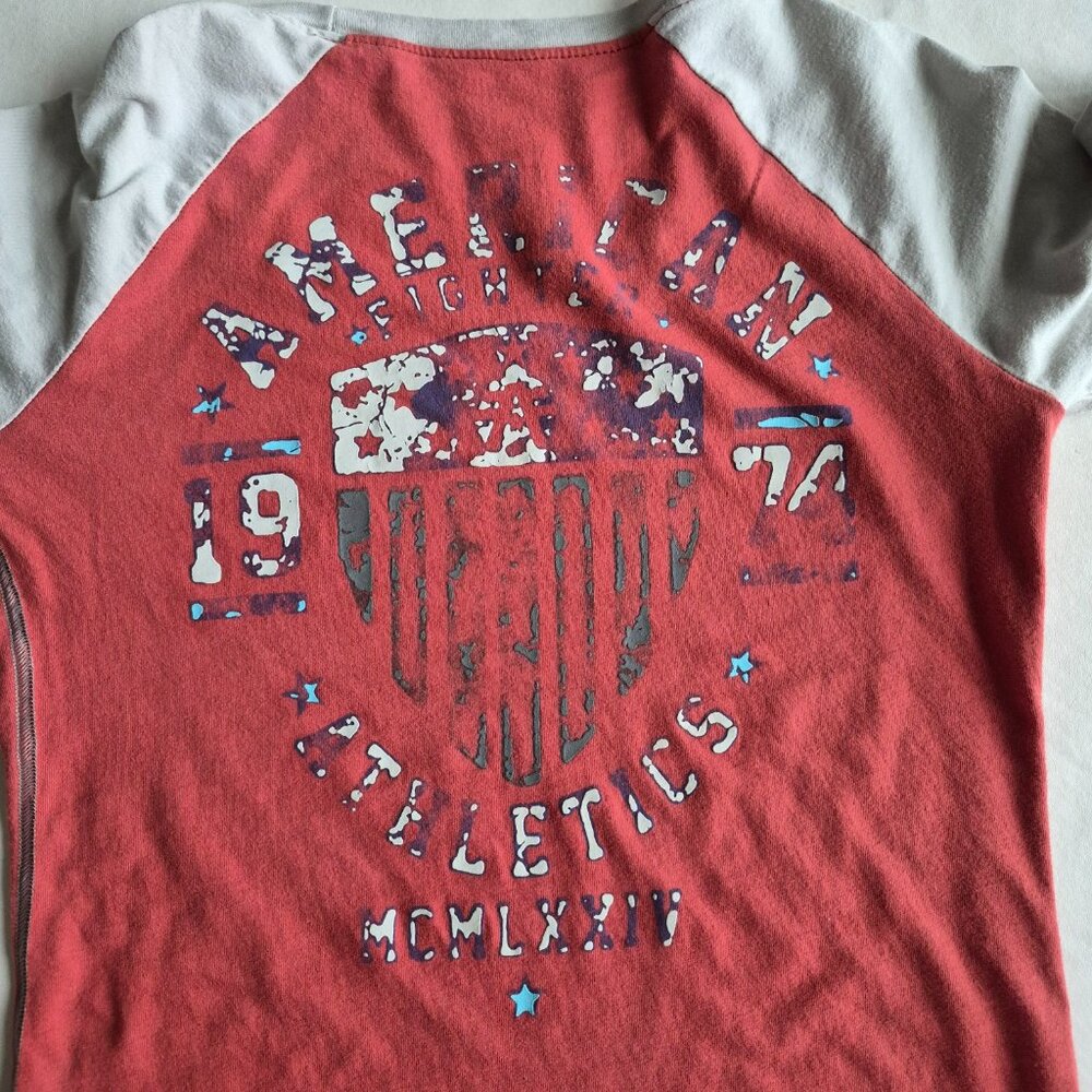 American Fighter Baseball Style Raglan 3/4 Sleeve Tee Orange Grey Graphic S - Picture 5 of 12